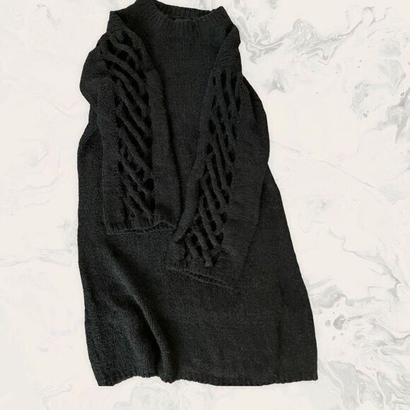 Angie Crewneck Long Sleeve Knit Mini Sweater Dress - Size M - Black - Picture 2 of 6